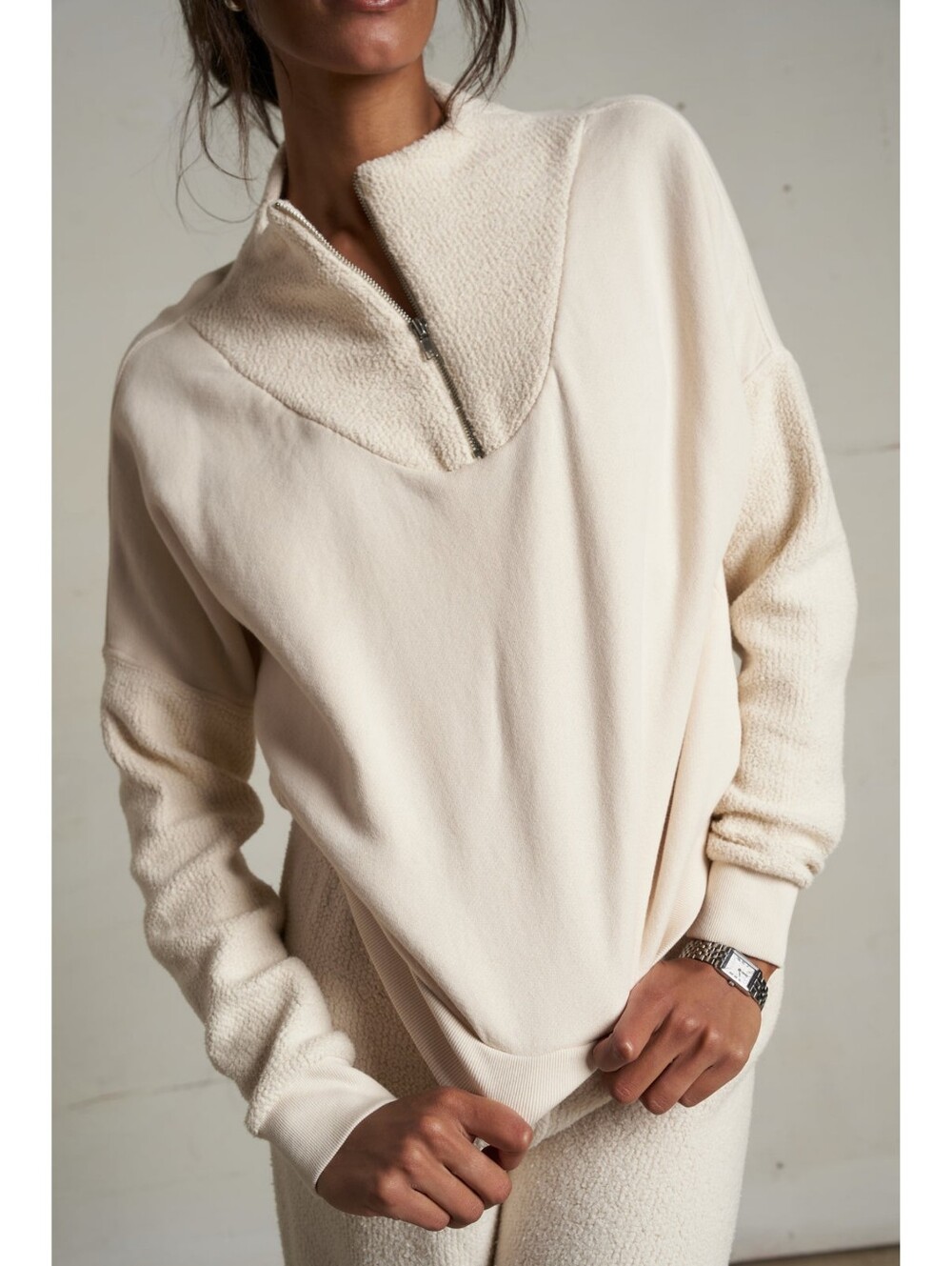 perfectwhitetee Tyra Fleece 1/4 zip Pullover Sweatshirt Sugar Size Large